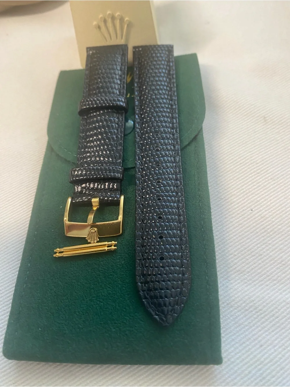 Vintage Rolex Lizard-Textured Leather Watch Strap with Gold Plated Buckle 19mm